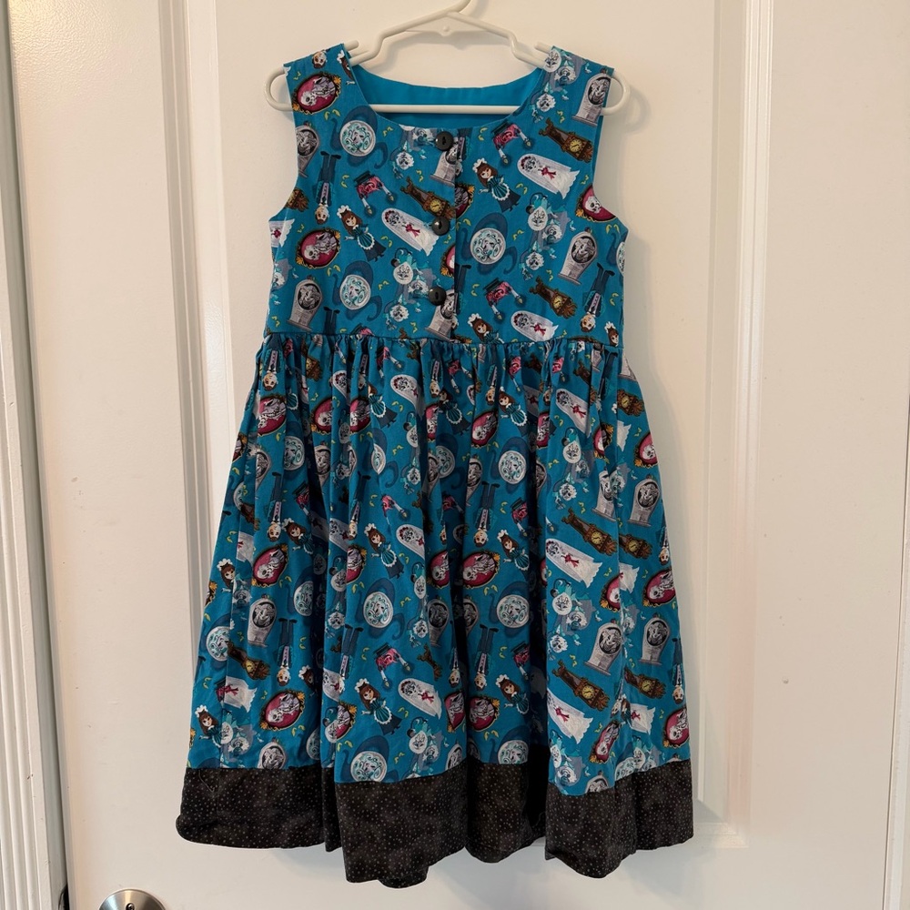 Girls Blue Dress with Disney Haunted Mansion Pattern